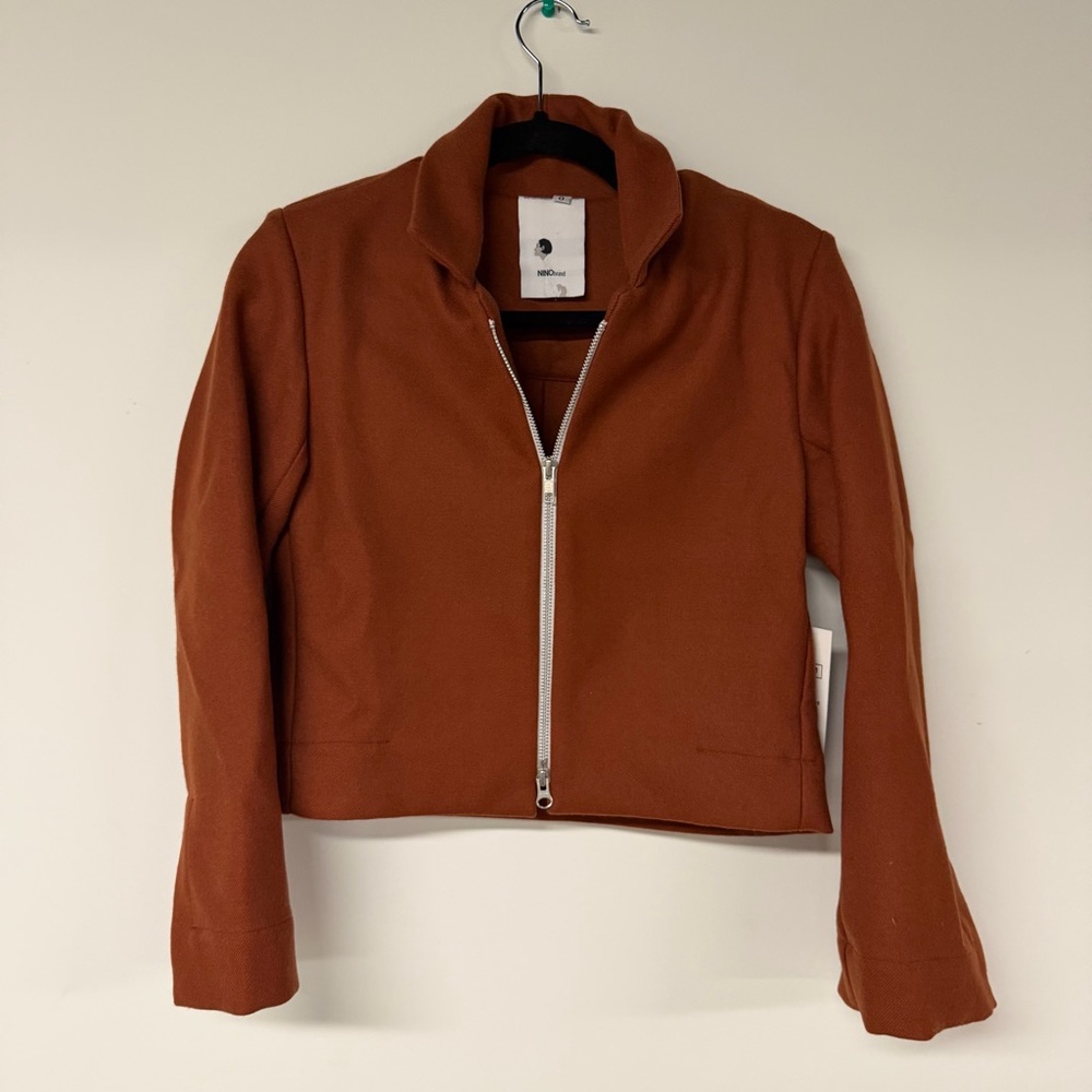NINO Brand Cropped Rust Jacket Structured Zip Up Minimalist Modern XS/S